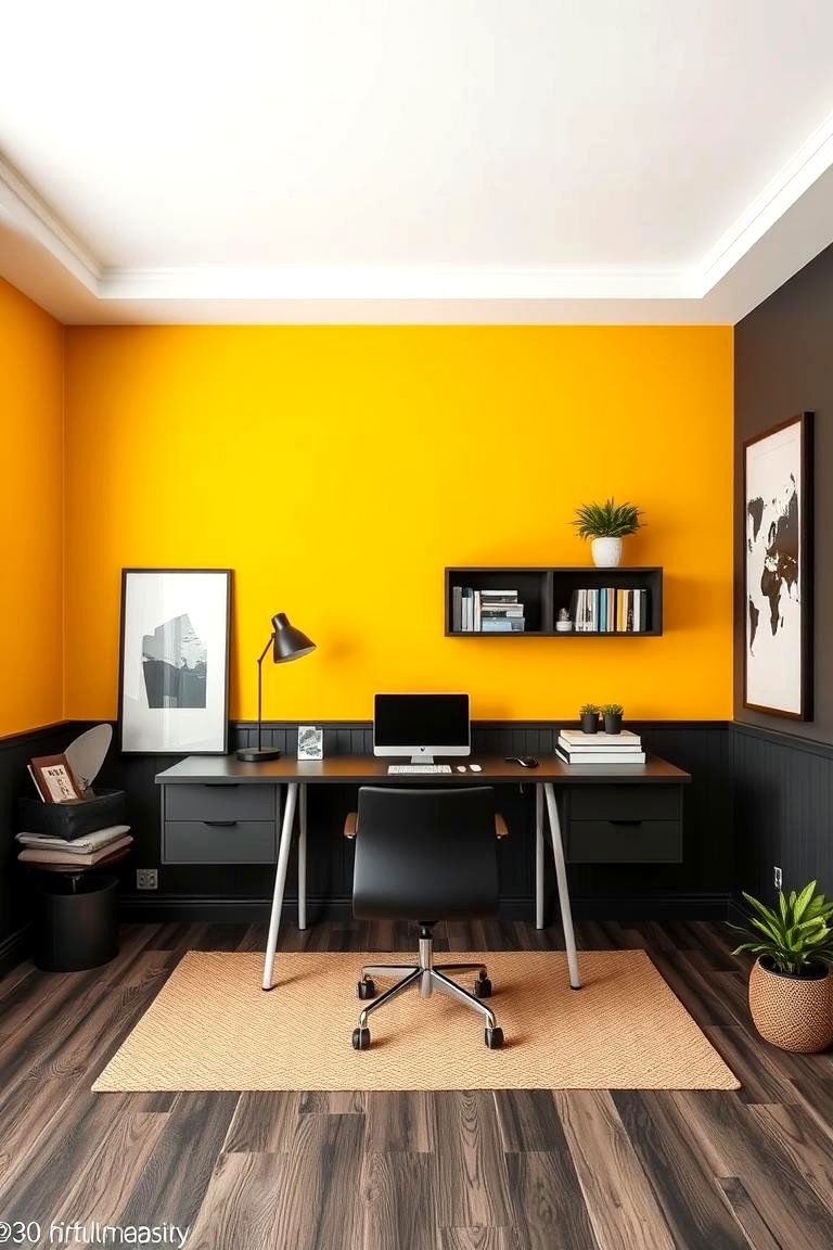 Mustard Yellow and Charcoal for a Bold Statement - 25 Two Tone Wall Paint Ideas