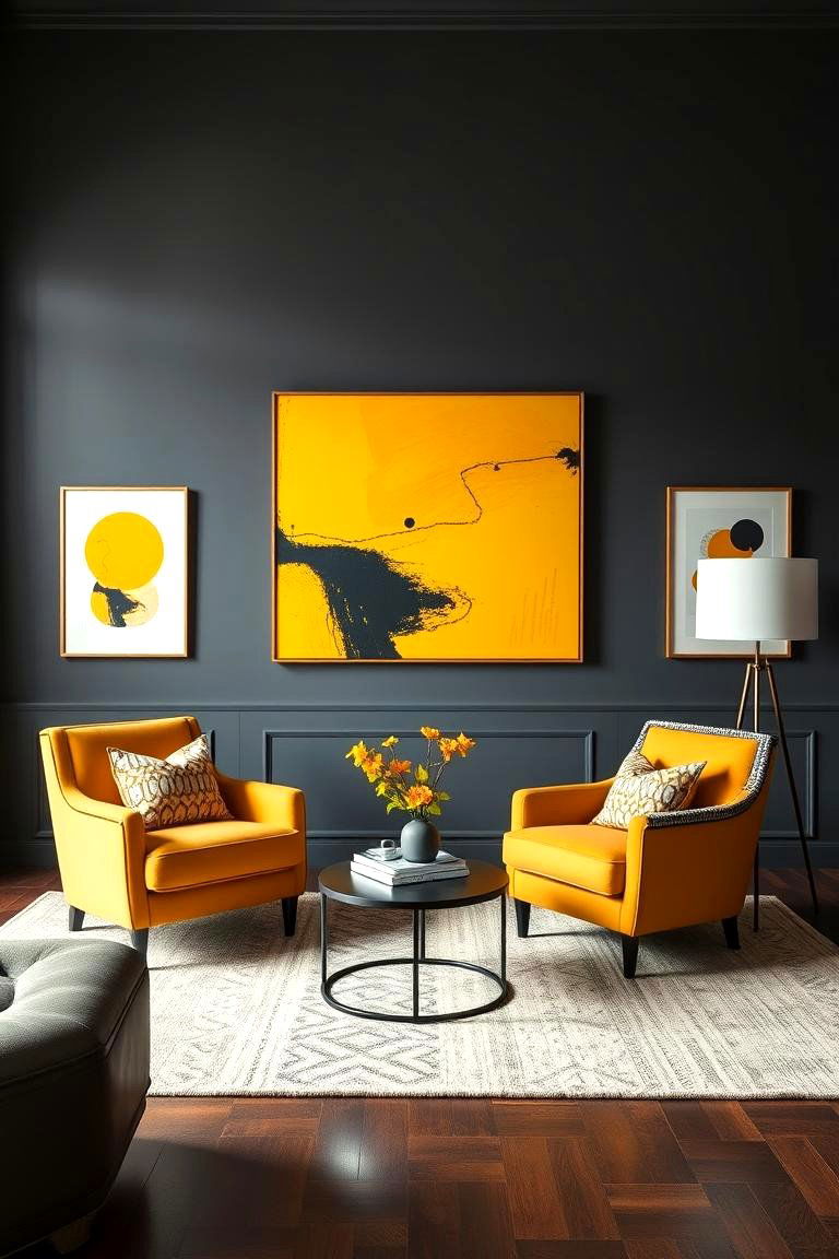Mustard Yellow and Deep Grey for Artistic Contrast - 25 Two Colour Combination for Living Room