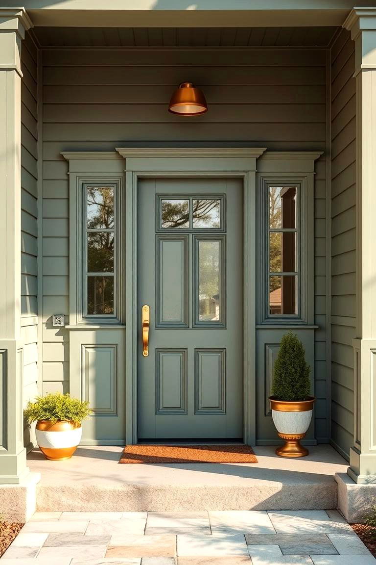 Muted Gold for a Warm Opulent Look - 25 Exterior House Color Schemes With Sage Green Siding