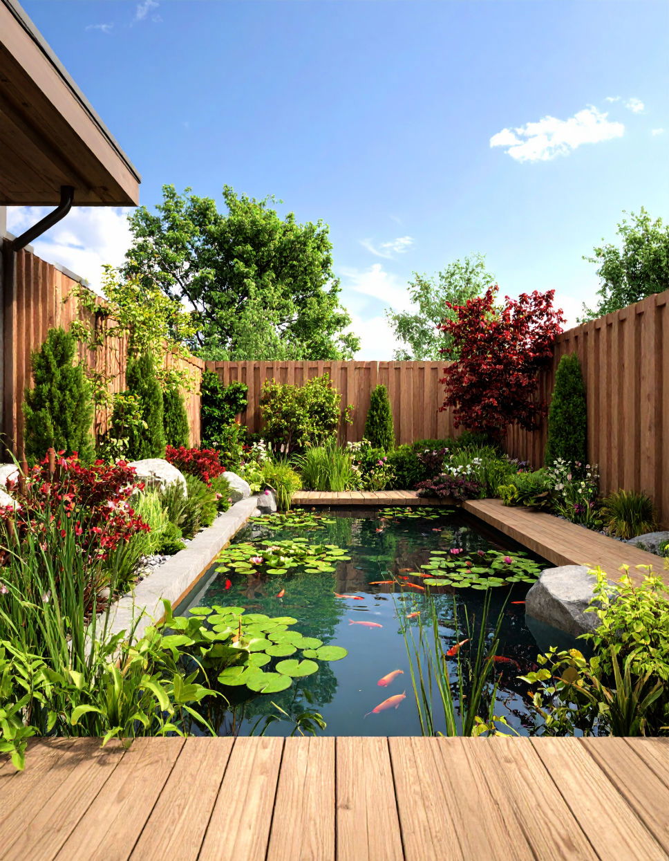 Natural Fish Pond With Aquatic Plants