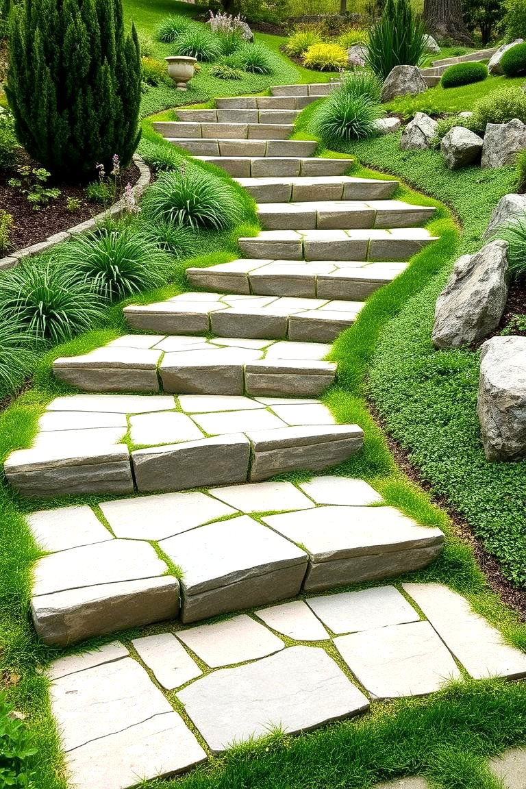 Natural Flow with Curved Flagstone Steps - 25 Flagstone Steps