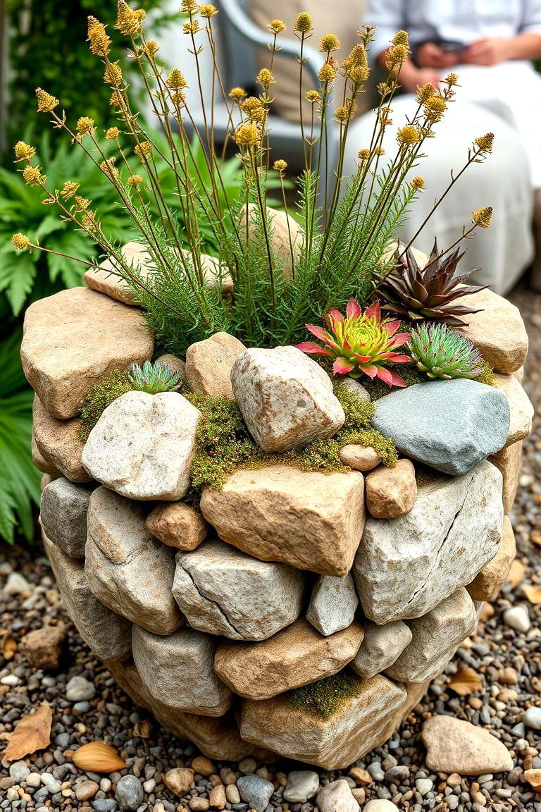 Natural Rock Garden Planter - 25 Fall Planter Ideas