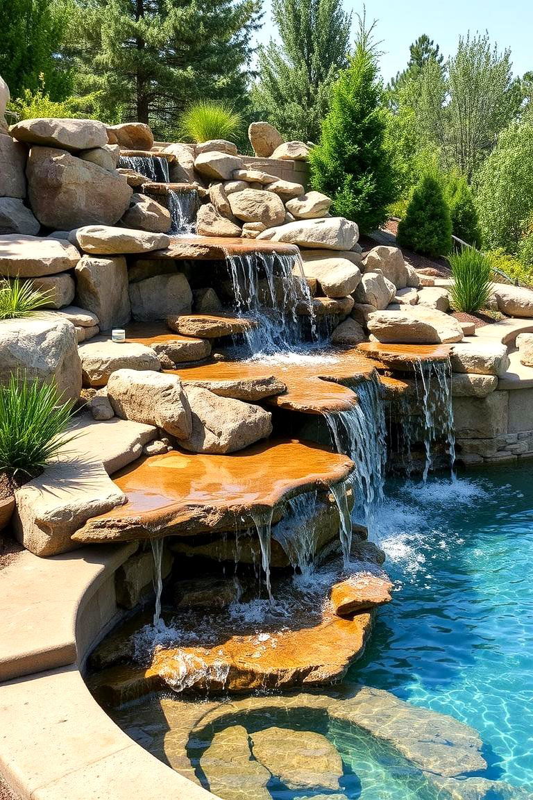 Natural Rock Waterfalls That Meld Seamlessly - 25 Pool Landscaping Ideas