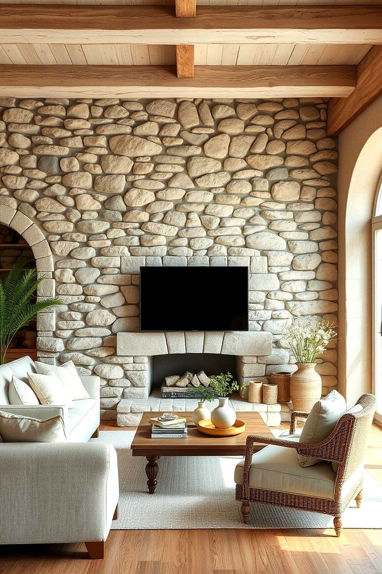 Natural Stone Walls for Texture and Warmth - 25 French Country Living Room Ideas