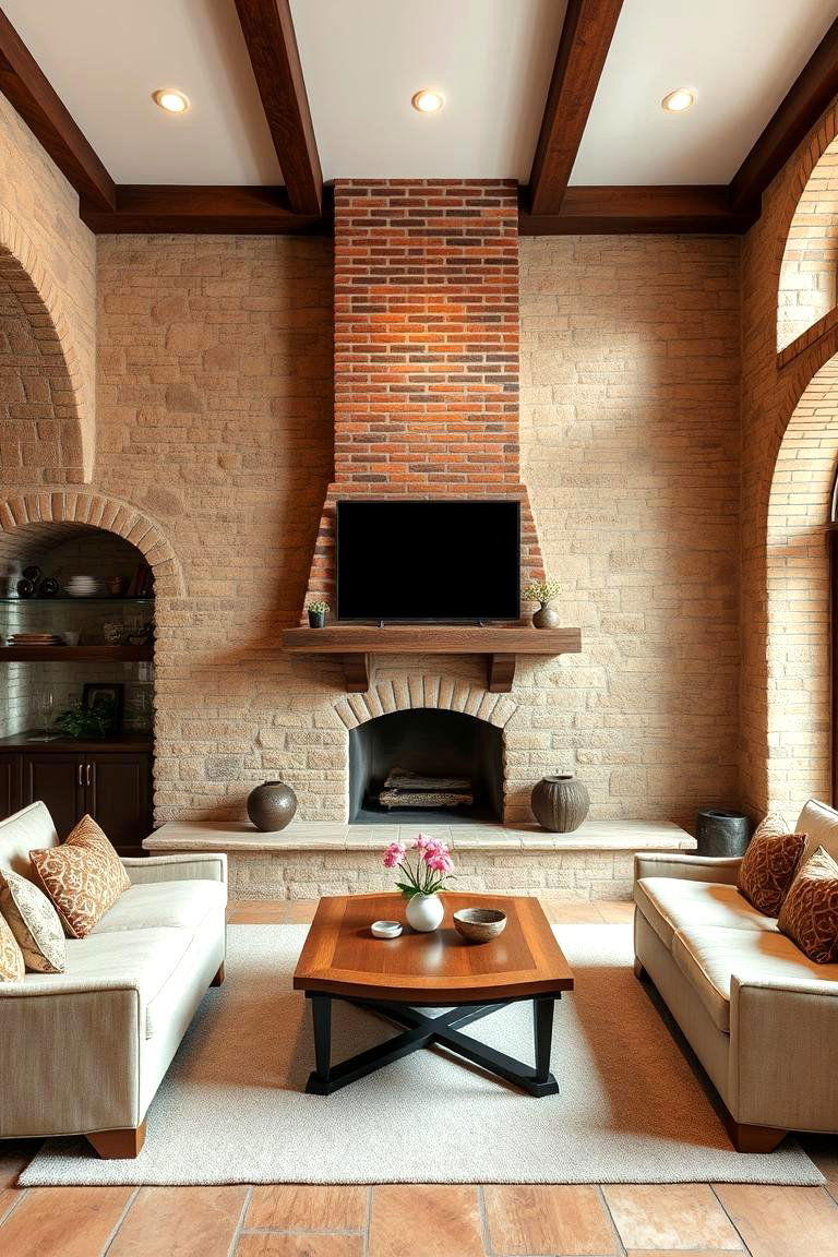 Natural Stone and Brick Accents - 25 Tuscan Living Room Ideas
