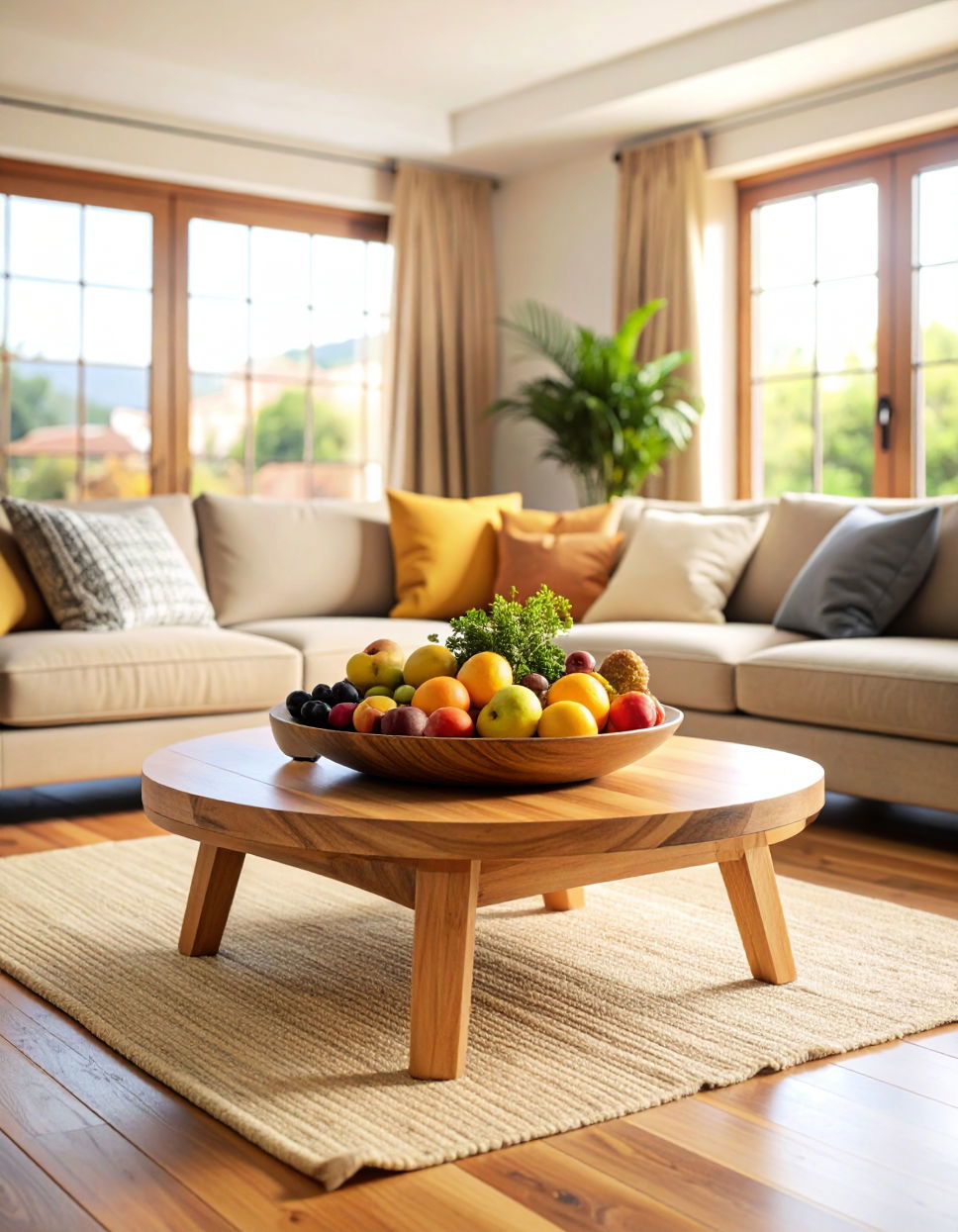 Natural Wood Bowl with Fruit