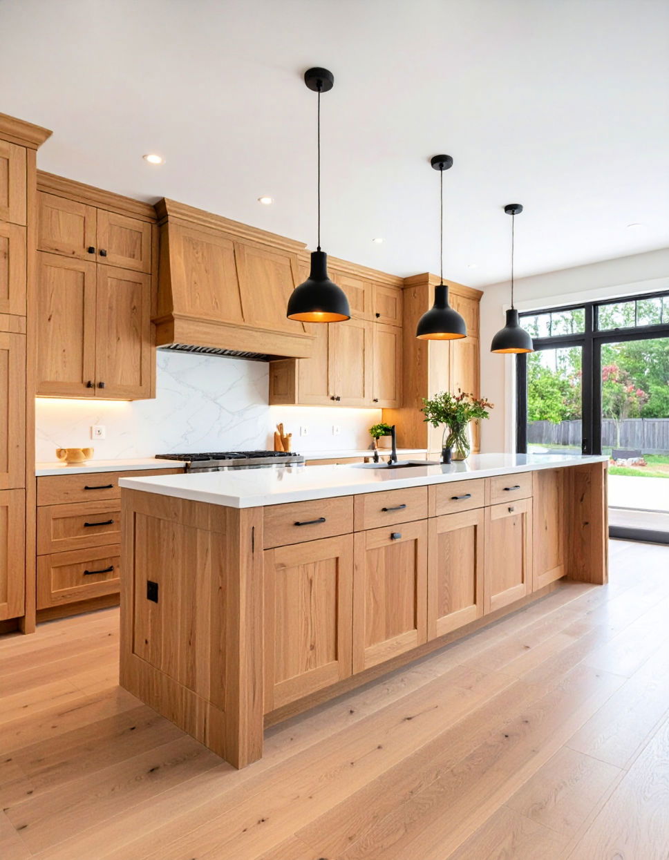 Natural Wood Floor to Ceiling Cabinets