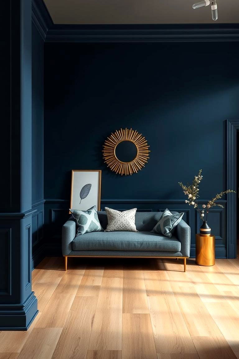 Navy Blue Walls with Light Hardwood Floors - 25 Floor and Wall Color Ideas