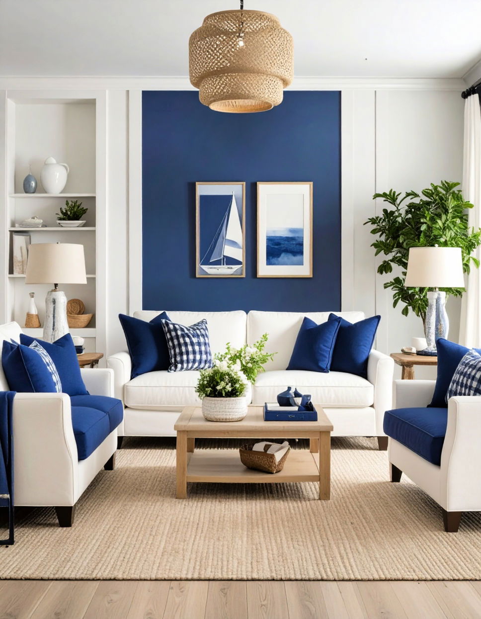 Navy Blue and Crisp White for Classic Nautical Two Colour Combination for Living Room
