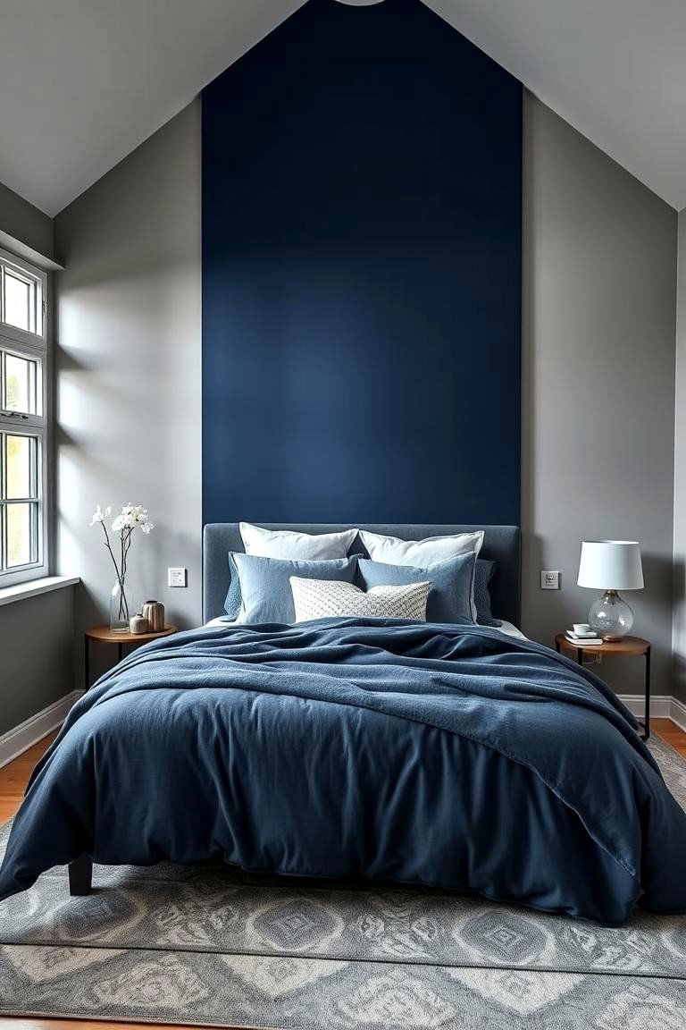 Navy Blue and Soft Gray for a Cozy Look - 25 Two Tone Wall Paint Ideas