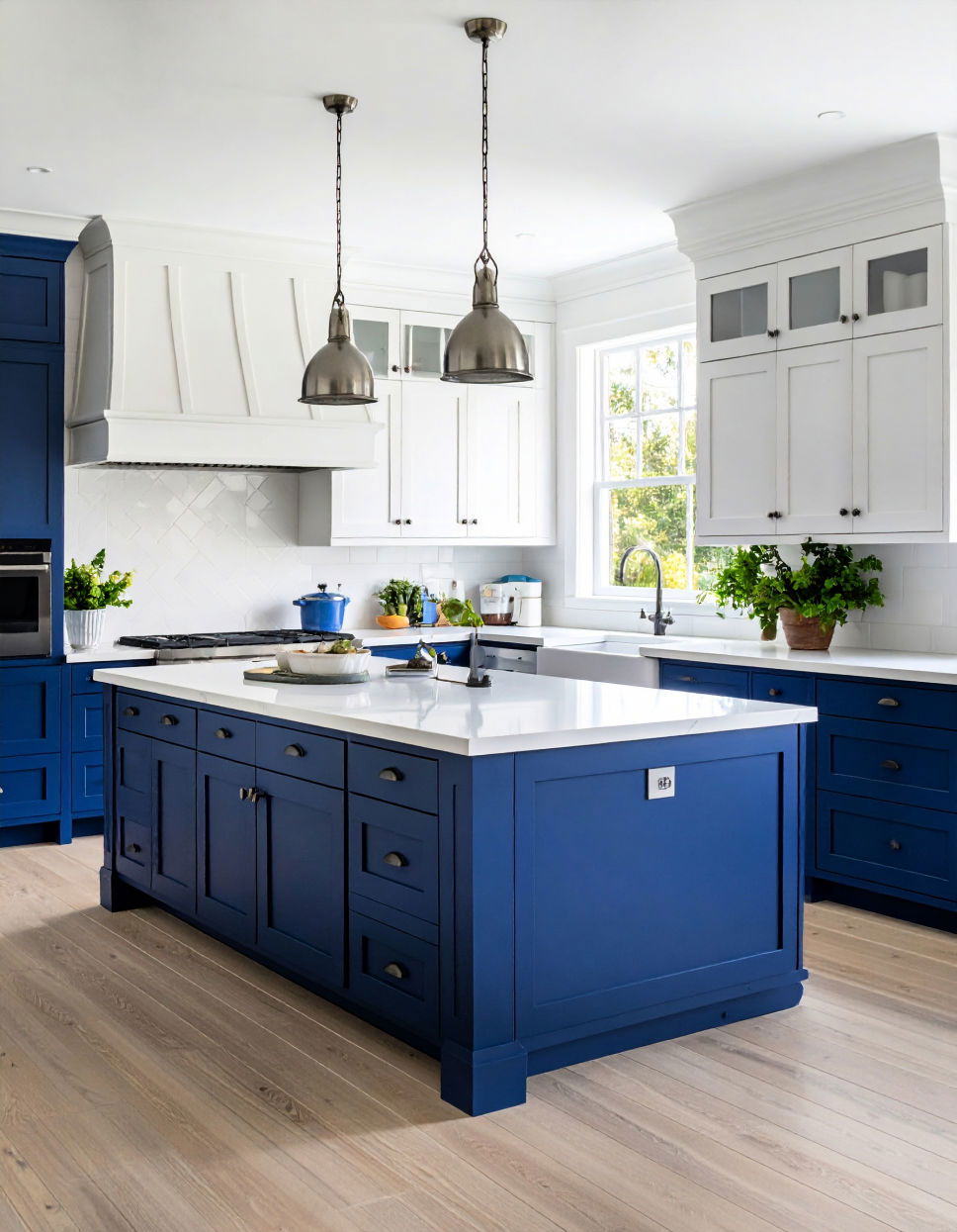 Navy Blue and White for a Coastal Touch Two Tone Kitchen Cabinet Ideas