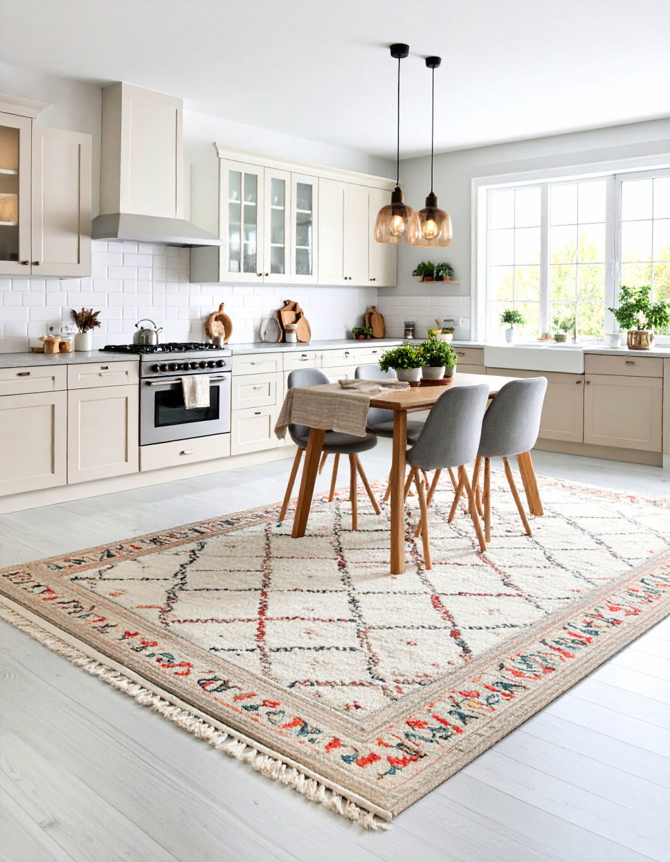 Neutral Color Rugs for Comfort Transitional Kitchen Ideas