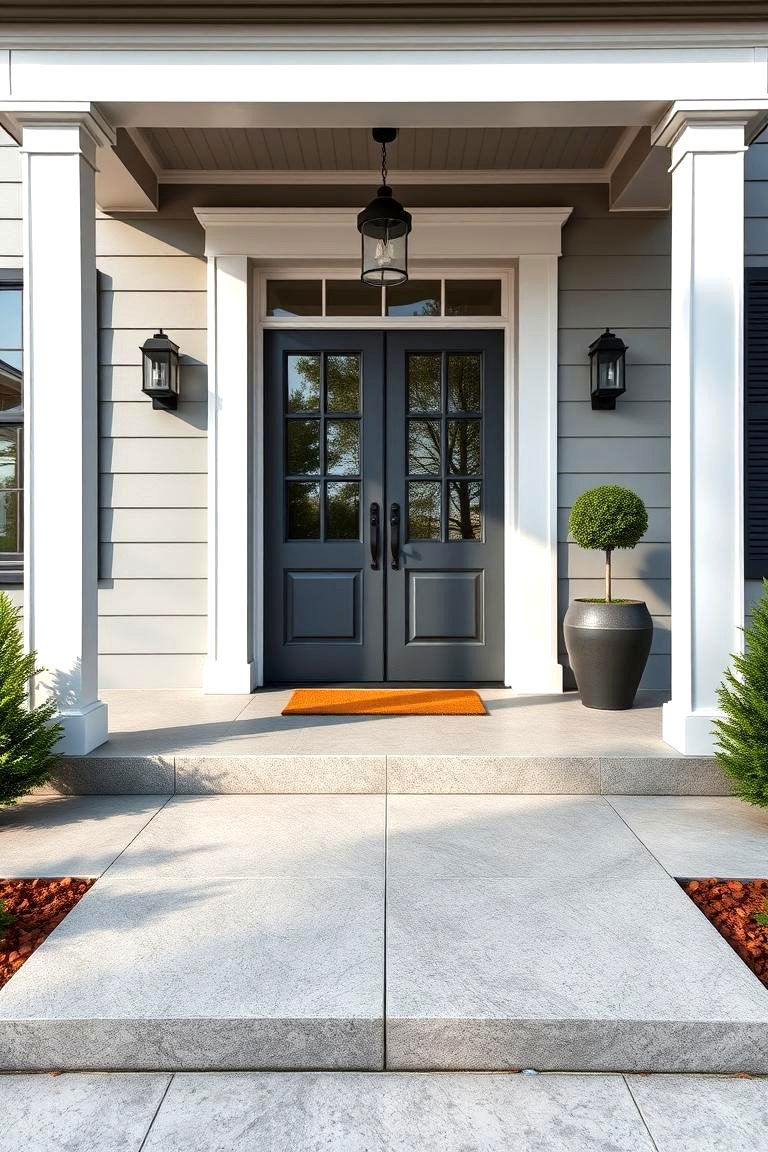 Neutral Concrete Tiles for a Contemporary Style - 25 Front Porch Tile Ideas