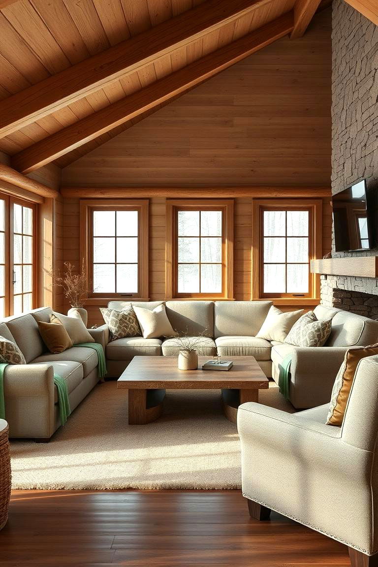 Neutral and Soft Upholstery - 25 Cabin Living Room Ideas