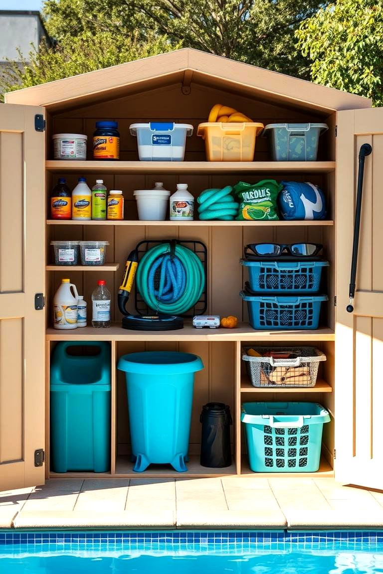 No More Clutter Multi Compartment Pool Shed - 25 Pool Shed Ideas