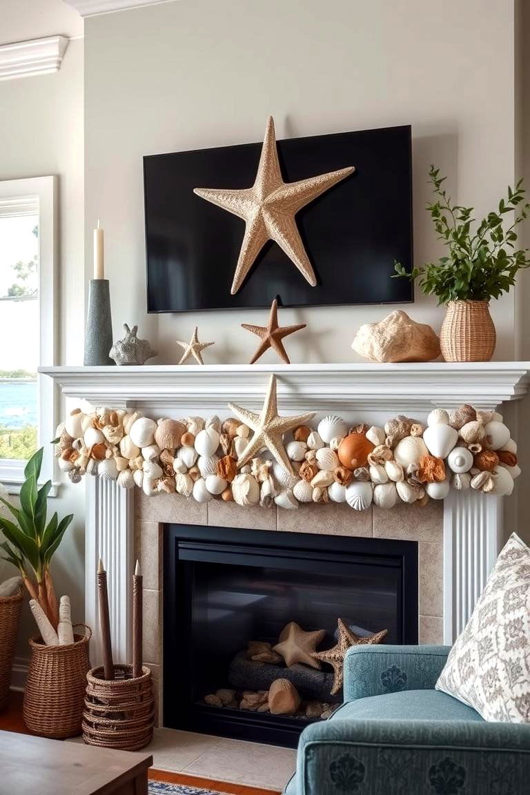 Ocean Inspired Shell Garland - 25 Mantel Garland Ideas