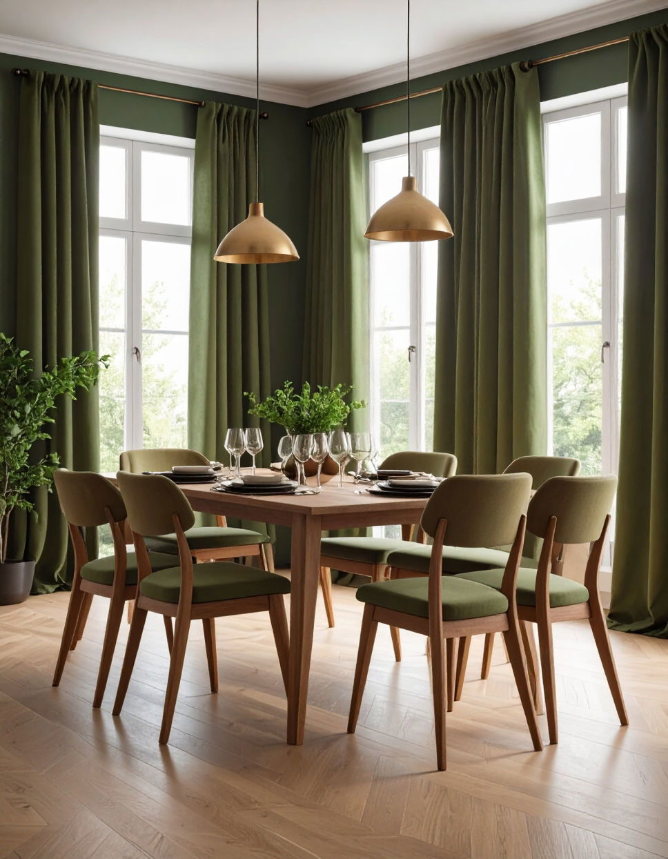 Olive Green Curtains with Warm Tones