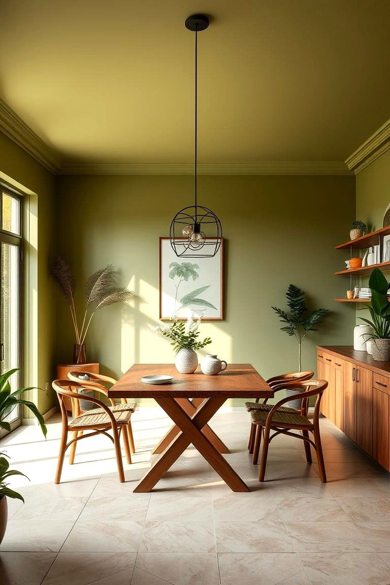 Olive Green Walls with Beige Tile Floors - 25 Floor and Wall Color Ideas