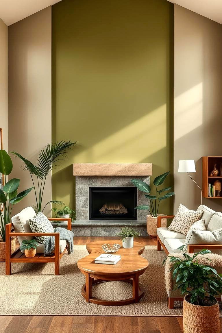 Olive Green and Beige for a Natural Earthy Look - 25 Two Tone Wall Paint Ideas