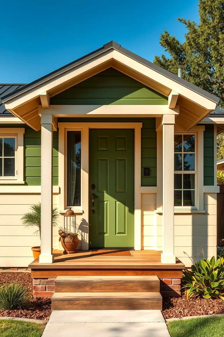 Olive Green and Cream - 25 Exterior Color Palettes for Small Homes