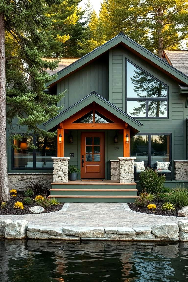 Olive Green for Earthy Sophistication - 25 Lake House Exterior Colors Ideas