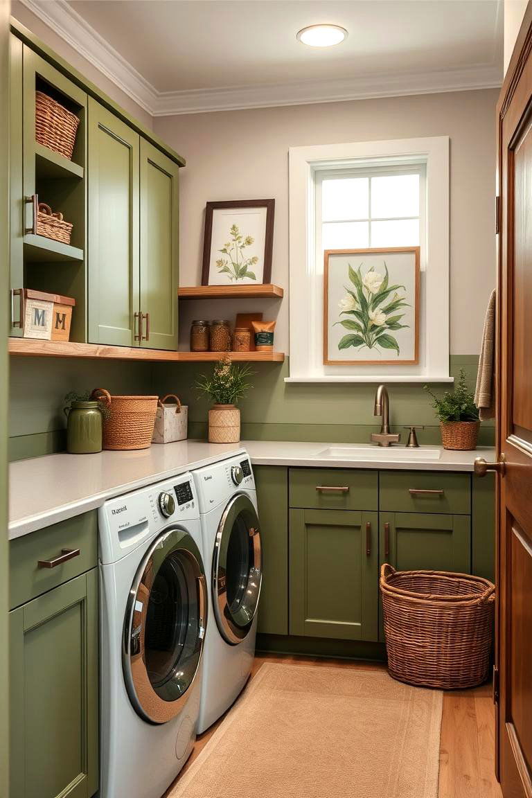 Olive Green for a Natural Earthy Look - 25 Green Laundry Room Ideas