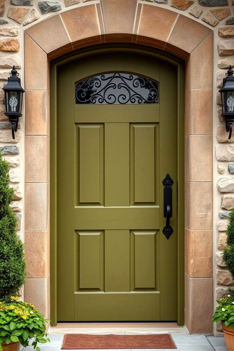 Olive Green for a Rustic Look - 25 Green Front Door Ideas