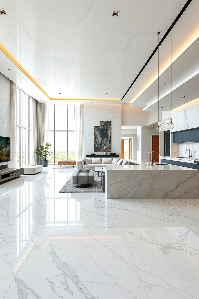 Open Concept Flow with Marble - 25 Marble Floor Living Room Ideas