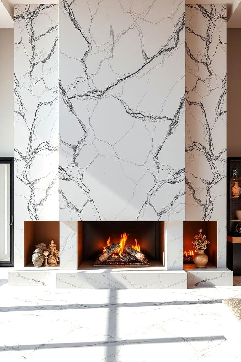 Open Concept Marble Fireplace