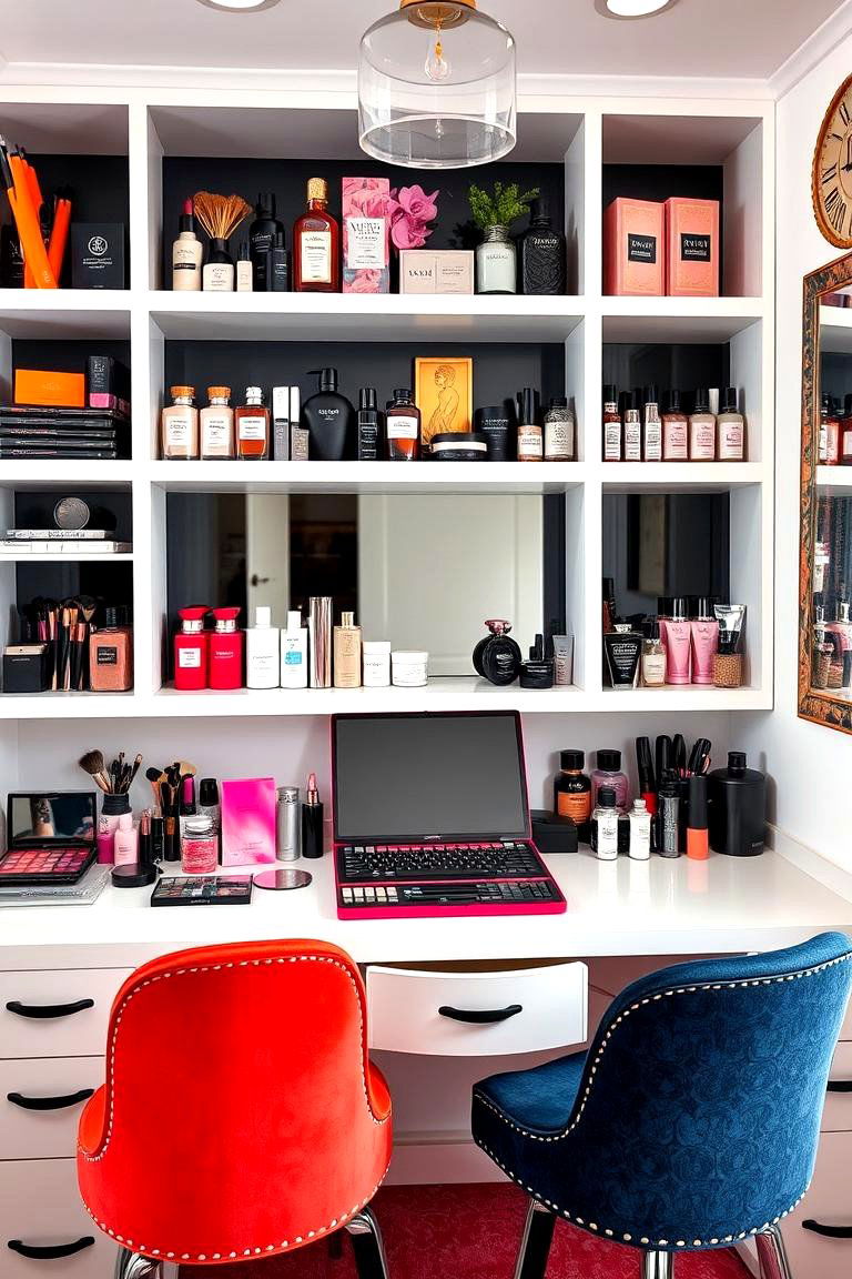Open Shelving for Aesthetically Pleasing Products - 25 Makeup Room Ideas