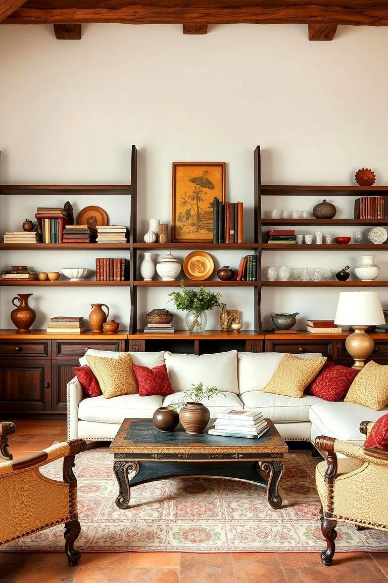 Open Shelving for Display - 25 Tuscan Living Room Ideas