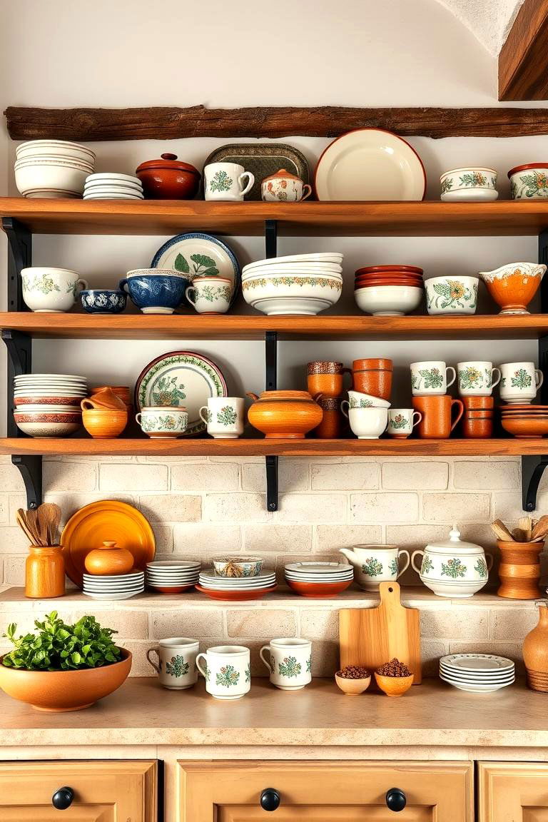 Open Shelving for Displaying Pottery - 25 Tuscan Kitchen Design Ideas