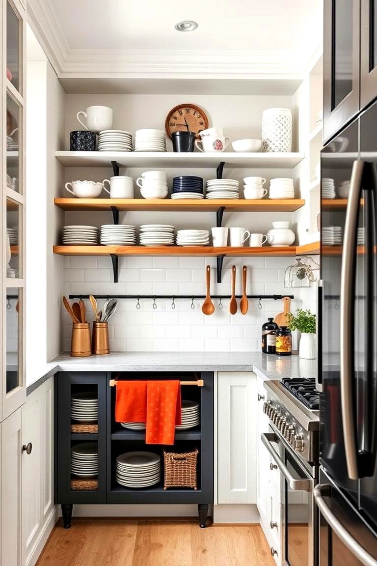 Open Shelving for Easy Access - 25 Townhouse Kitchen Ideas