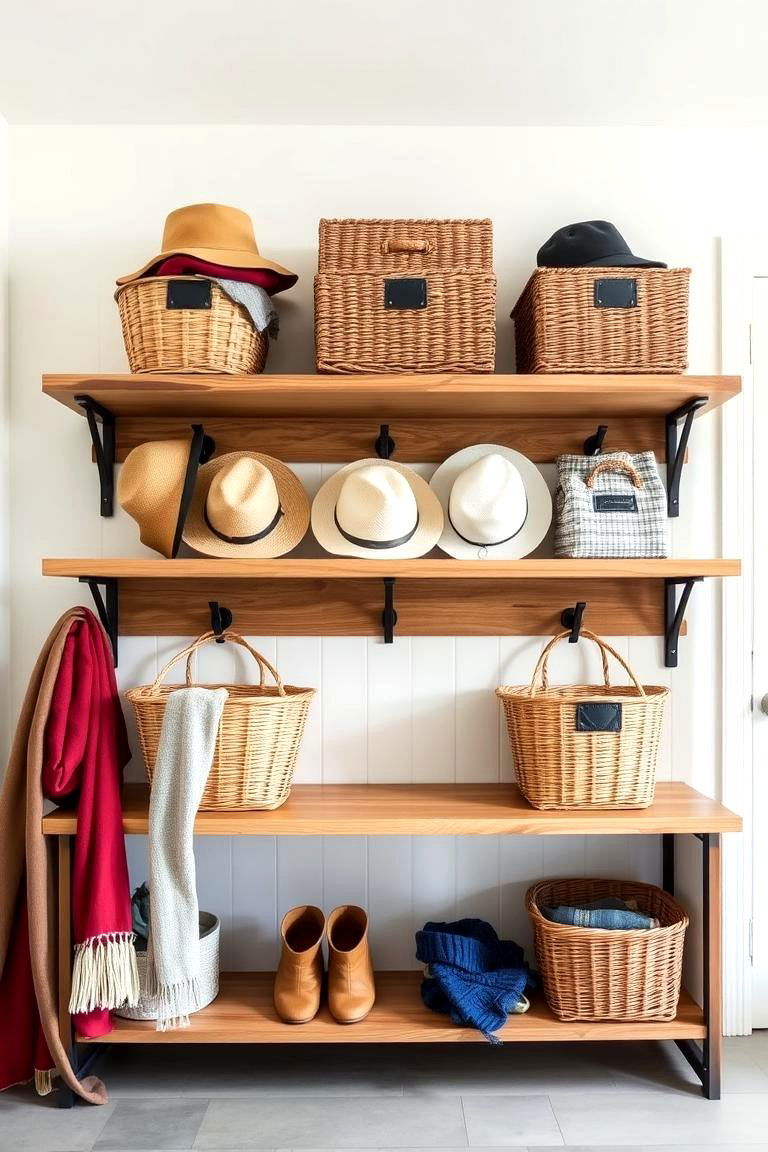Open Shelving for Easy Access Storage - 25 Farmhouse Mudroom Ideas