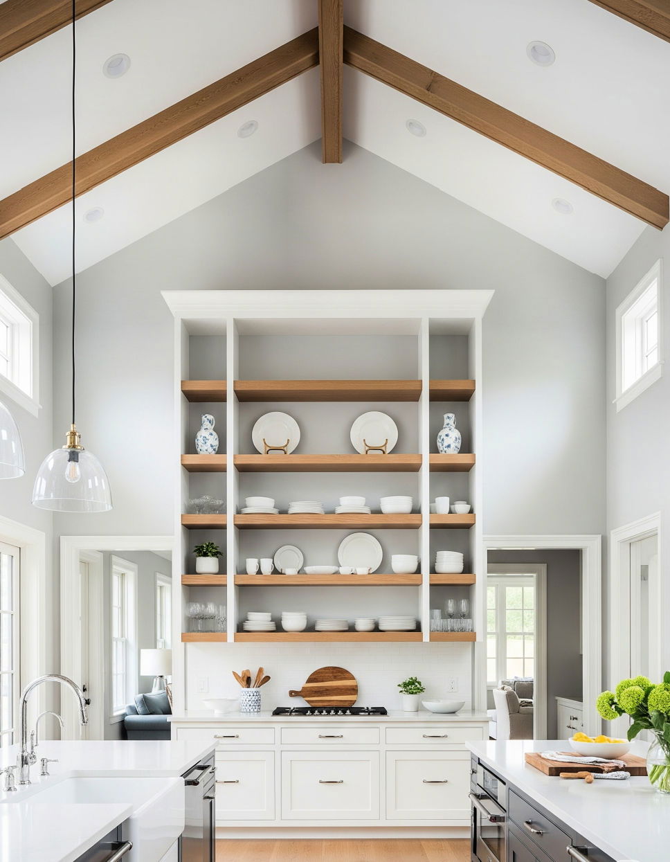 Open Shelving with a Vaulted Ceiling Vaulted Ceiling Kitchen Ideas