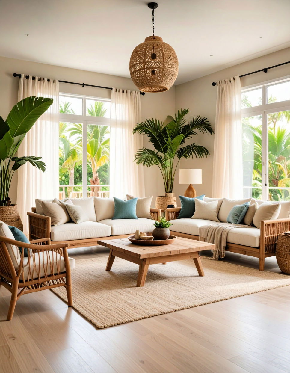 Opt for Light and Airy Fabrics Tropical Living Room Ideas