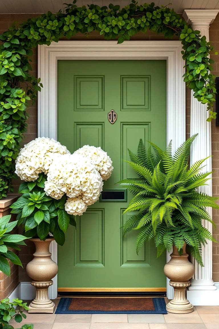 Opt for a Green and White Palette - 25 Spring Front Door Decor Ideas