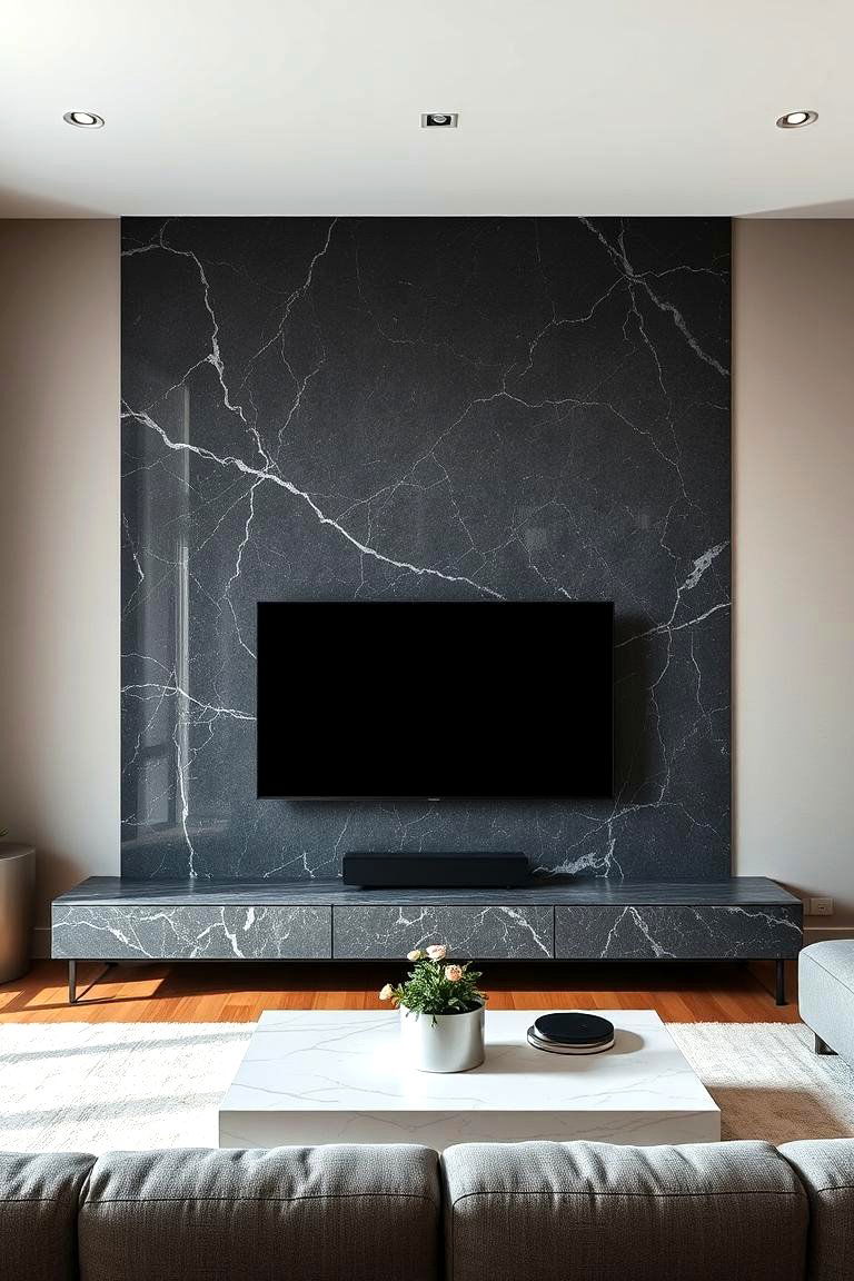 Opt for a Minimalist Stone Slab Backdrop - 25 Media Wall Ideas