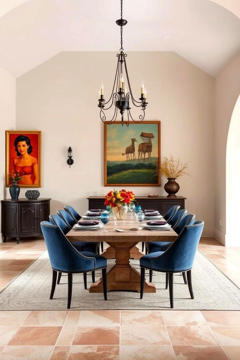 Opt for a Neutral Color Scheme with Bold Accents - 25 spanish style dining room ideas