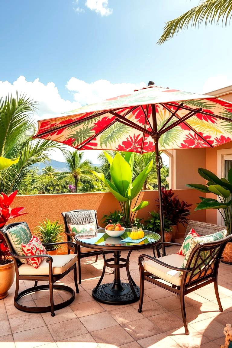 Opt for a Tropical Inspired Umbrella - 25 Tropical Patio Ideas