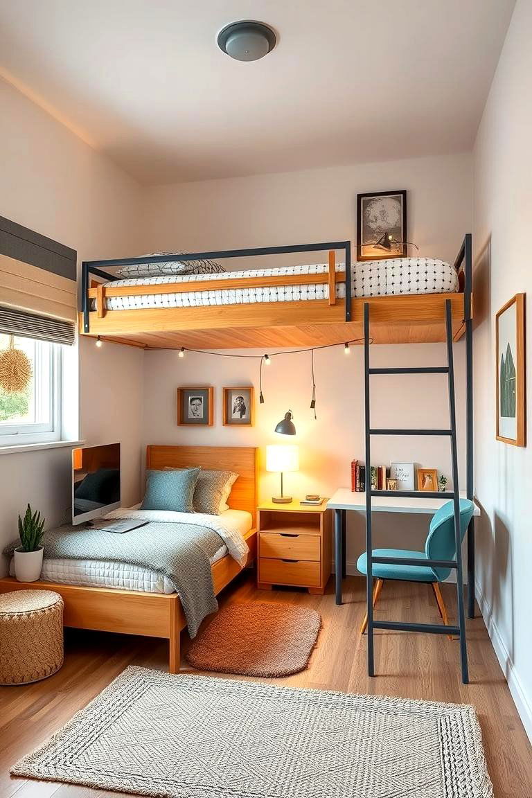 Optimizing Small Spaces with Lofted Beds - 25 Twin Bedroom Ideas