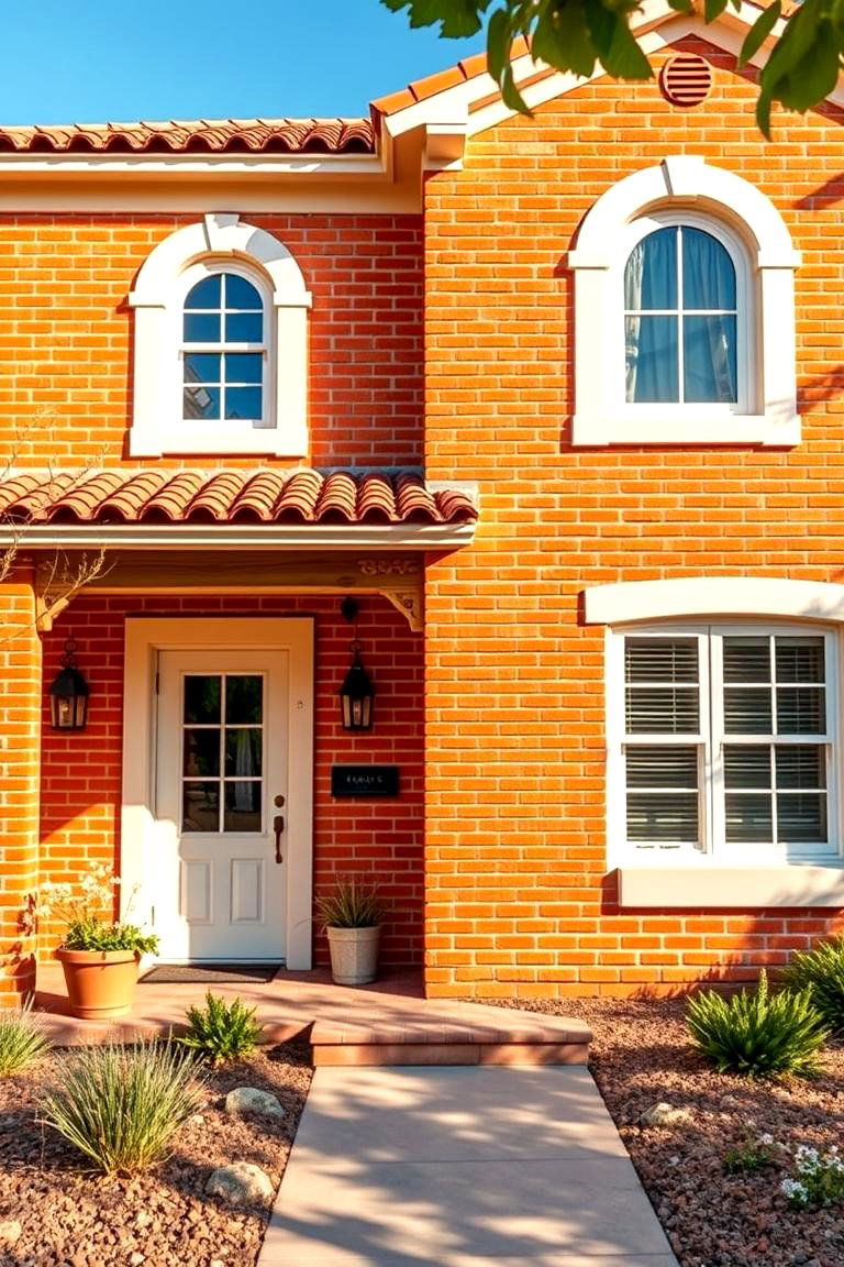 Orange Brick with Cream Accents - 25 Exterior Brick and Paint Color Combinations