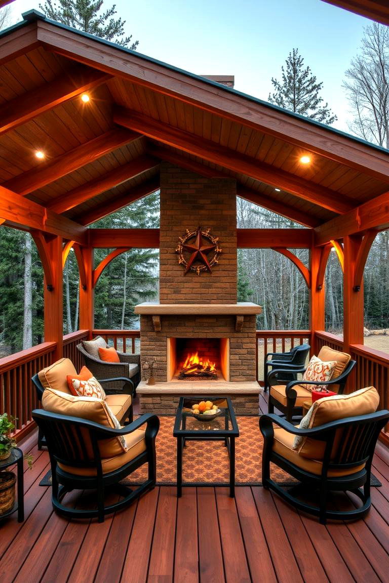 Outdoor Fireplace for Year Round Enjoyment - 25 Covered Deck Ideas