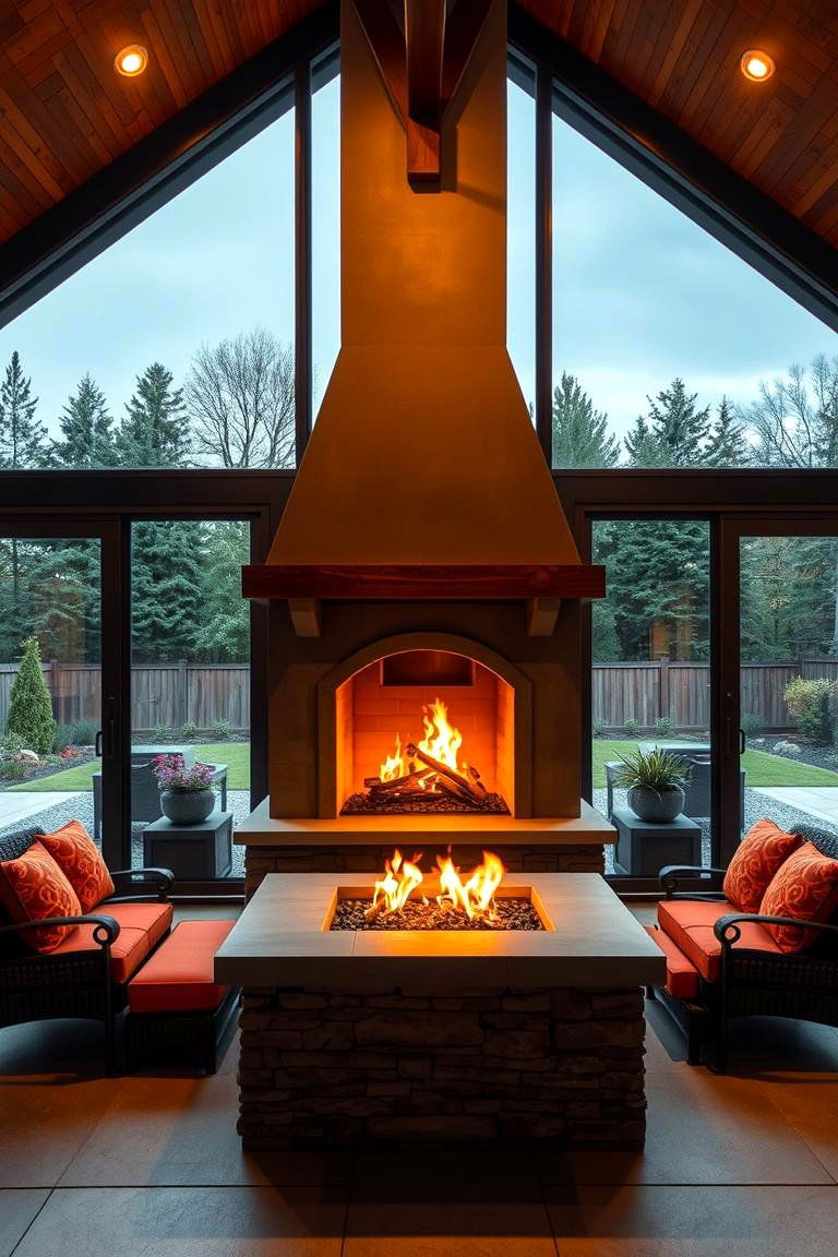 Outdoor Indoor Fireplace Between Sliding Glass Doors - 25 Fireplace Between Windows Ideas