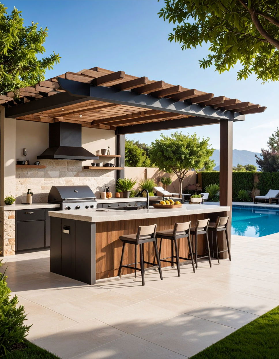 Outdoor Kitchen Adjacent to Your Pool for Entertaining