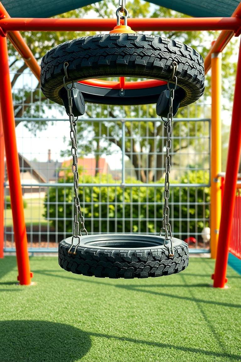 Overhead Tire Swing with Safety Net - 25 Tire Swing Ideas
