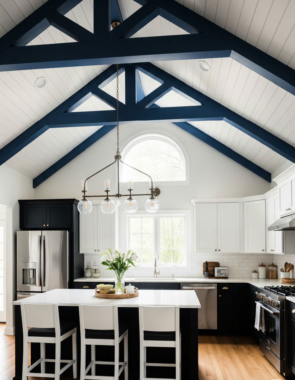 Painted Beams for a Pop of Color Vaulted Ceiling Kitchen Ideas