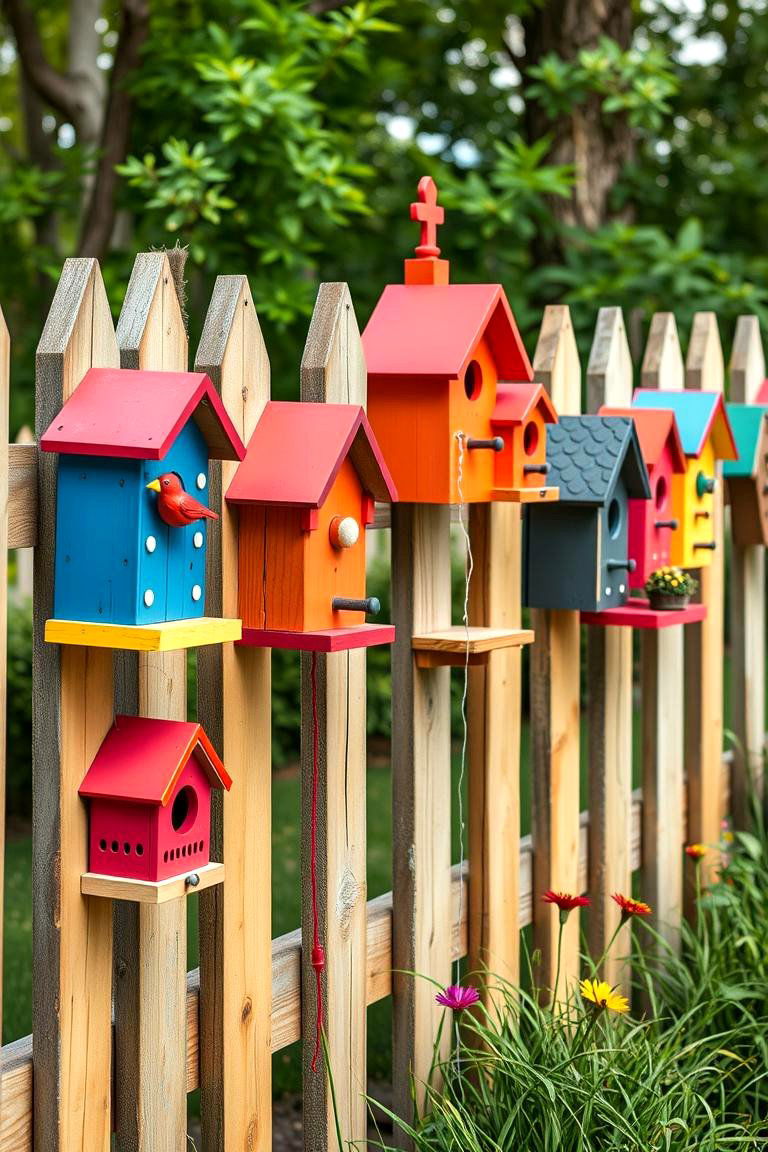 Painted Birdhouses as Art - 25 Fence Art Ideas