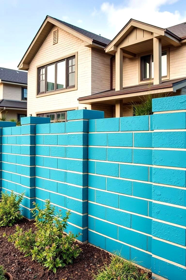 Painted Cinder Block Fence for a Pop of Color - 25 Cinder Block Fence Ideas