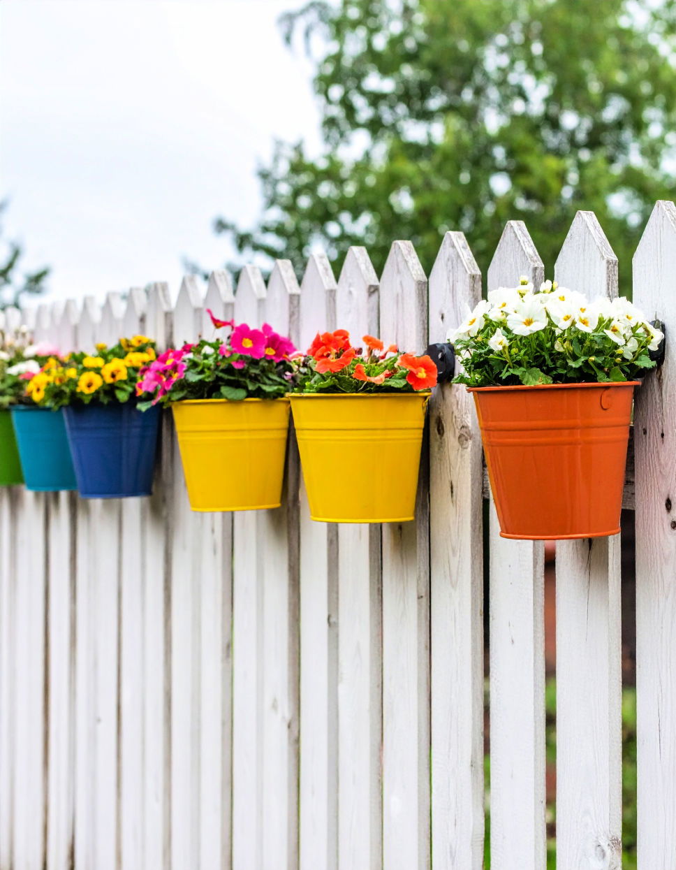 Painted Flower Pots Fence Art